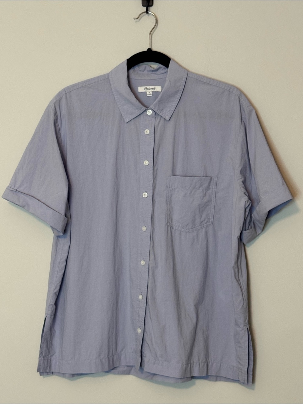 Madewell Pale Lavender Cotton Short-Sleeve Button-Down Shirt Size M